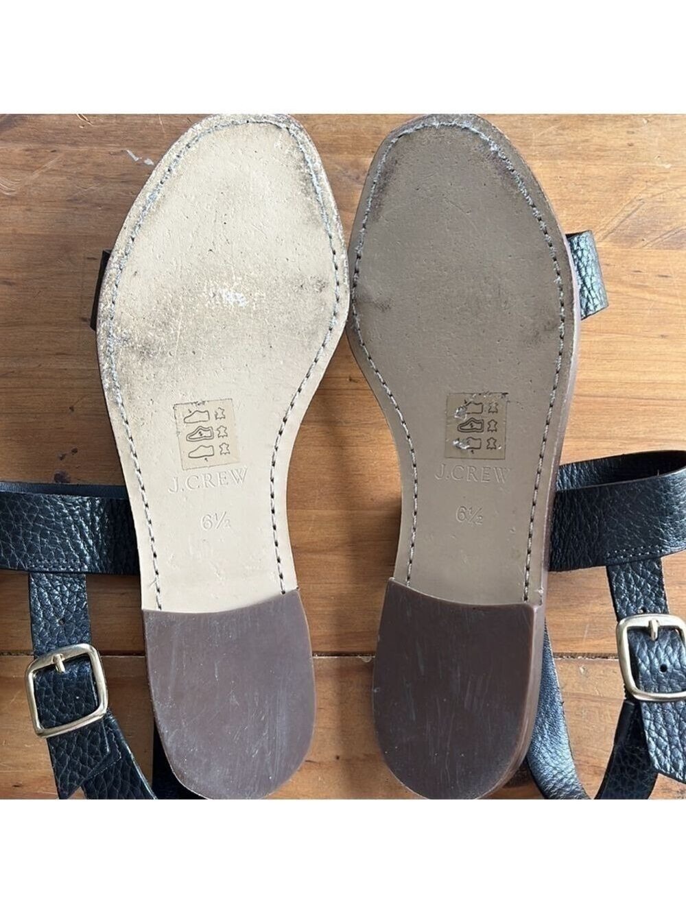J. Crew Women’s Black Pebble Leather Flat Double Strap Sandals 6.5 - Picture 12 of 12